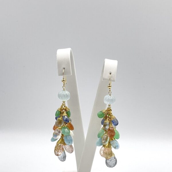 Mixed Gemstones Drops Earrings Long